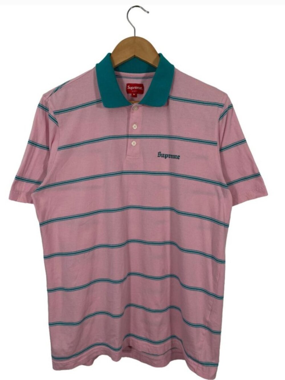 Supreme SS17 Old English Striped Polo Shirt Pink/Green men's size Medium